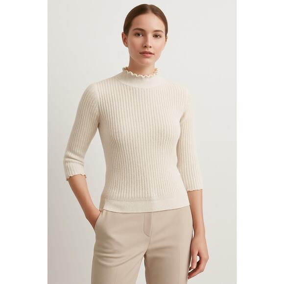 AllSaints Haze Jumper Merino Wool Ruffle Turtleneck Sweater XS Quiet Luxury - Picture 1 of 8